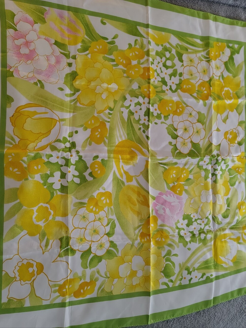 Vintage Floral Silk Scarf - Yellow & Green Blooms By Avon